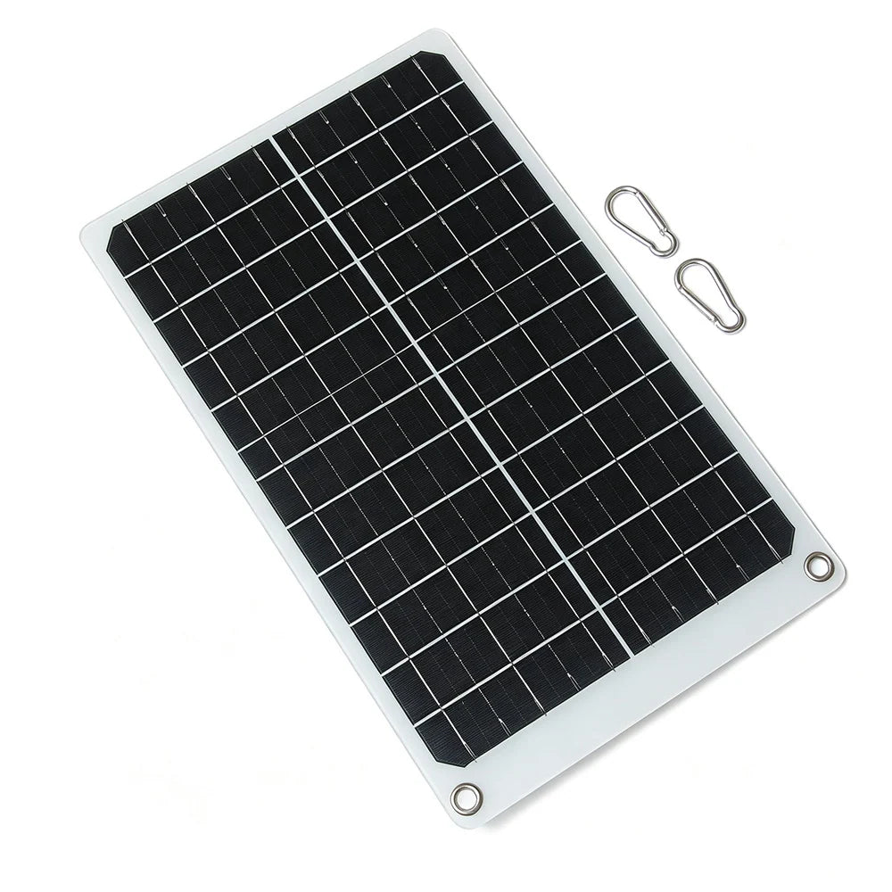 11W 12V Solar Panel with 1m USB-C Cable and Carabiners — panel with carabiners