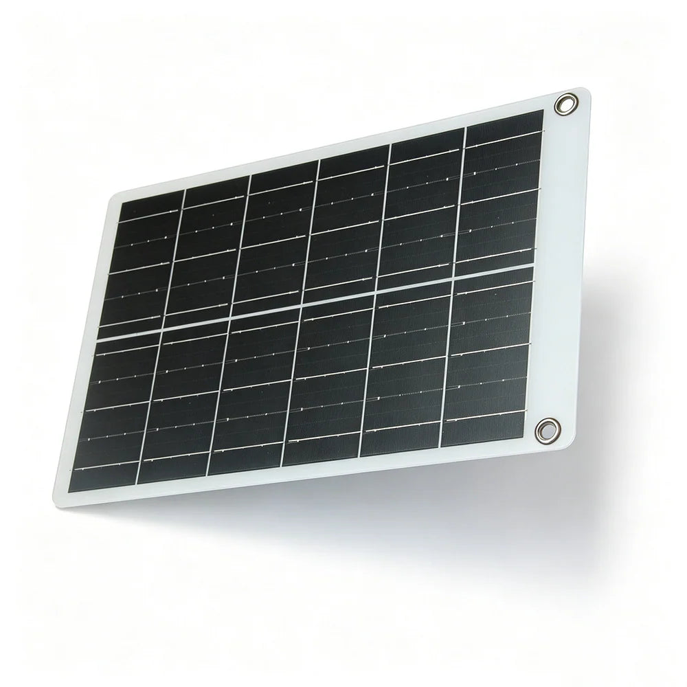 11W 5V Solar Charger Panel with USB-A and USB-C Outputs — angled panel front