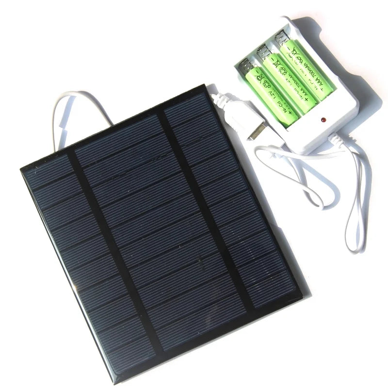 2.5W 5V Solar AA/AAA Rechargeable Battery Charger Kit — solar panel and AA AAA charger