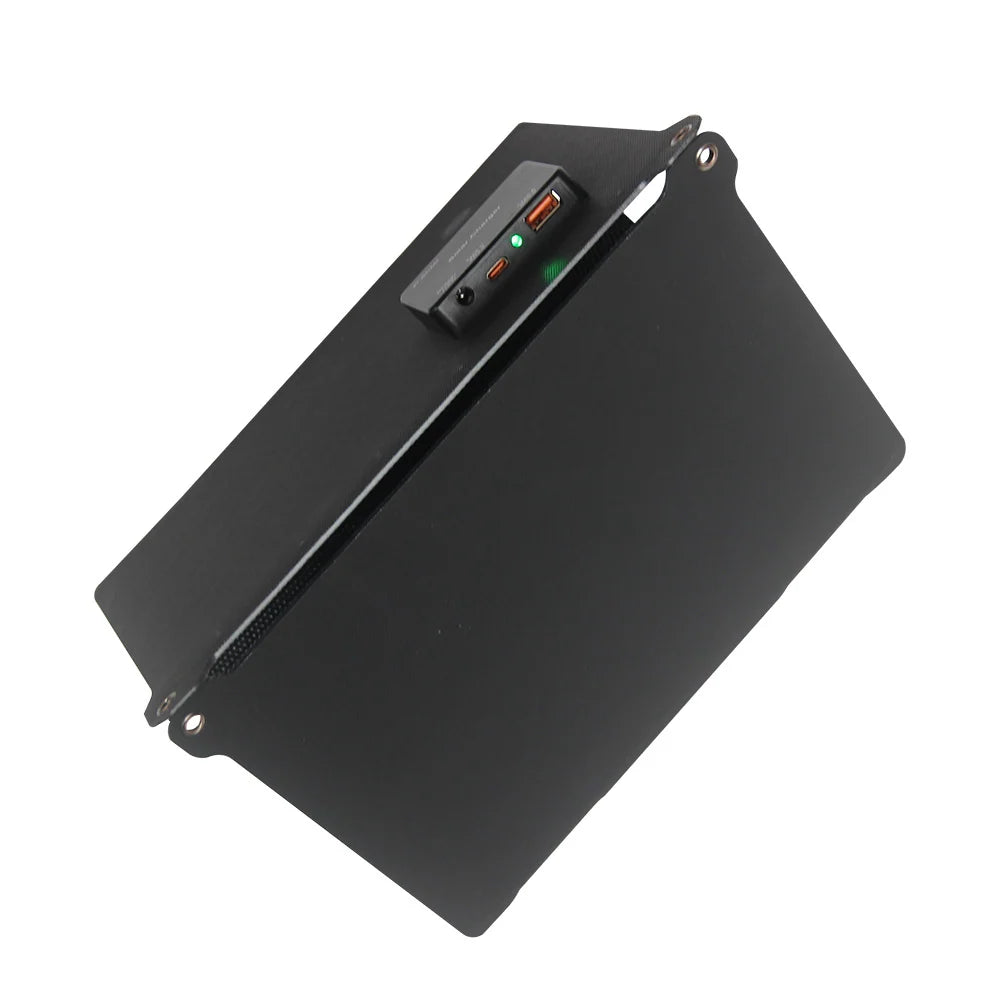 21W ETFE Three-Fold Solar Charger with USB-C, USB-A and DC — folded panel and outputs