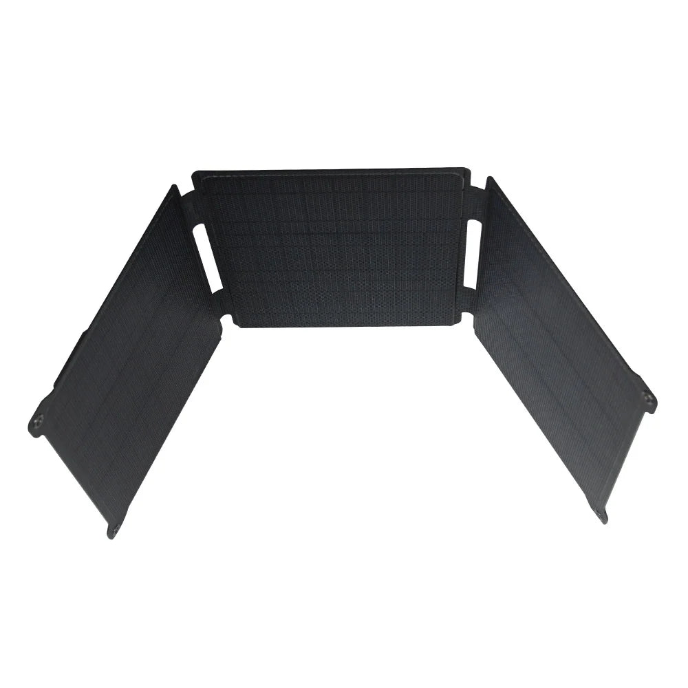 21W ETFE Three-Fold Solar Charger with USB-C, USB-A and DC — three-fold panel standing