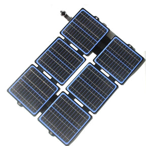 30W ETFE Six-Fold Solar Charger, Blue or Black, USB and DC — blue six-fold solar panel open