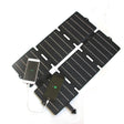 30W ETFE Six-Fold Solar Charger in Black or Blue — black charger powering phone