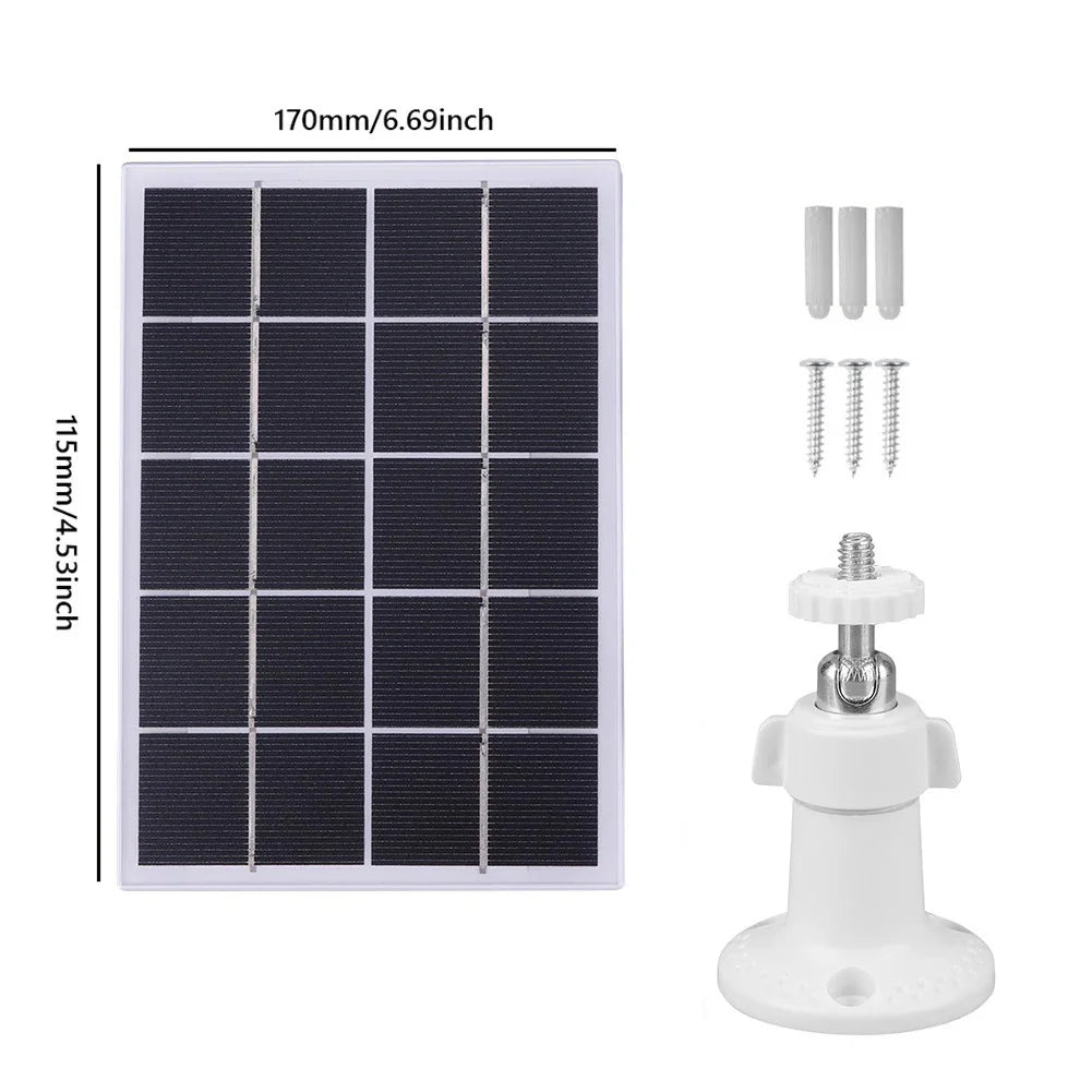 4W 5V Ring Doorbell Solar Panel with 3.2mm Fork Connector — 170 × 115mm panel and mounting hardware