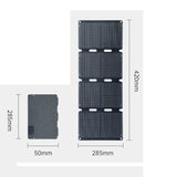 60W 18V ETFE Four-Fold Solar Charger with USB-C, USB-A and DC — size diagram with Chinese labels
