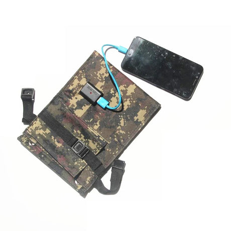 7W 5V Four-Fold USB Solar Charger, Black or Camouflage — camouflage charger powering a phone