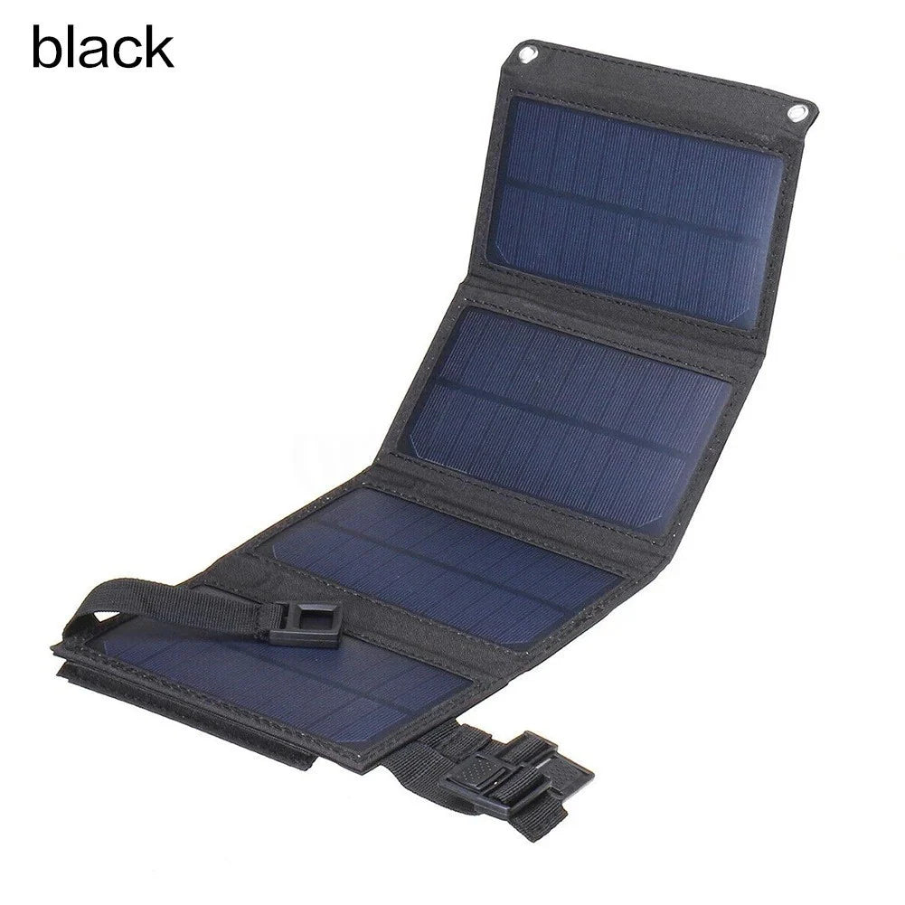 7W 5V Four-Fold USB Solar Charger, Black or Camouflage — black four-fold charger open