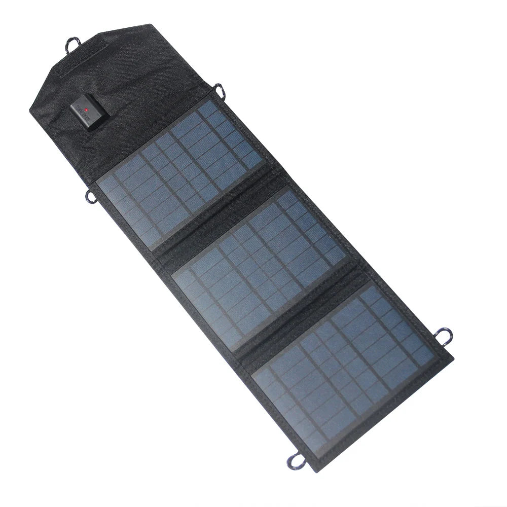 Three-panel solar charger fully opened