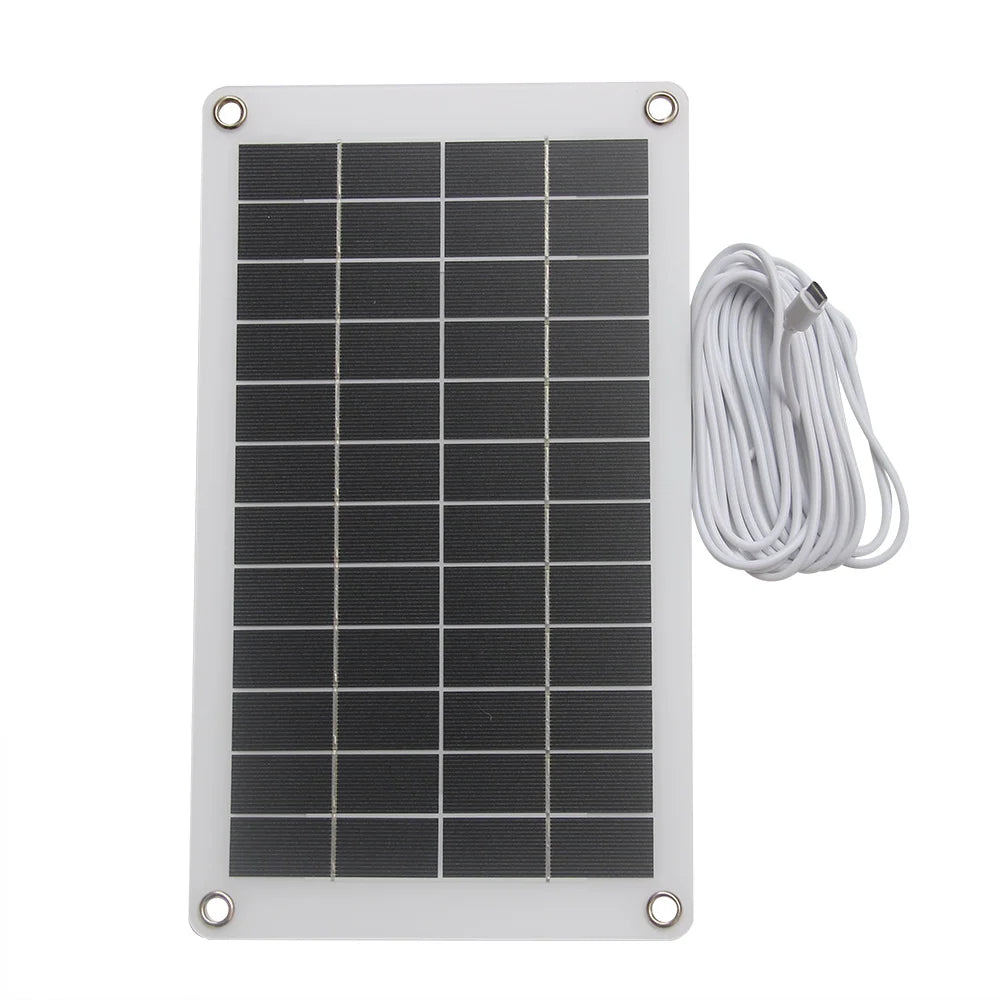 10W camera solar panel front with white cable