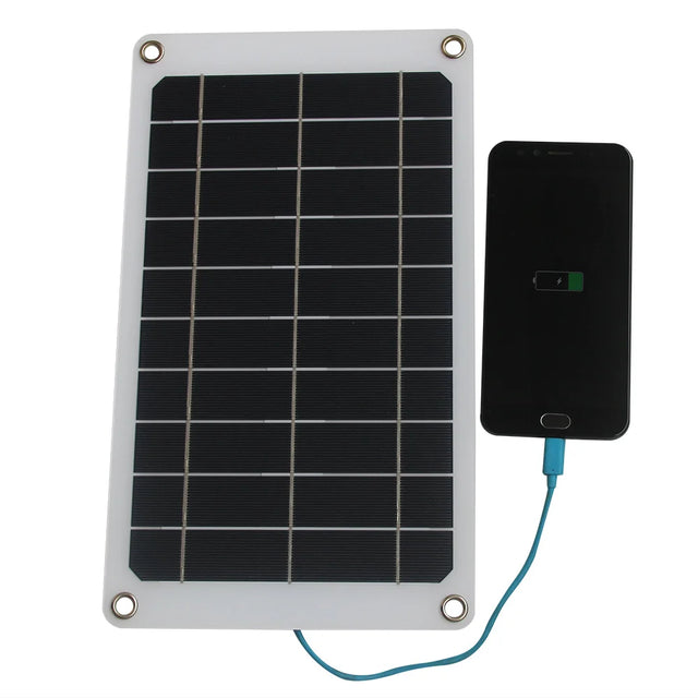 10W panel shown with a phone charging example