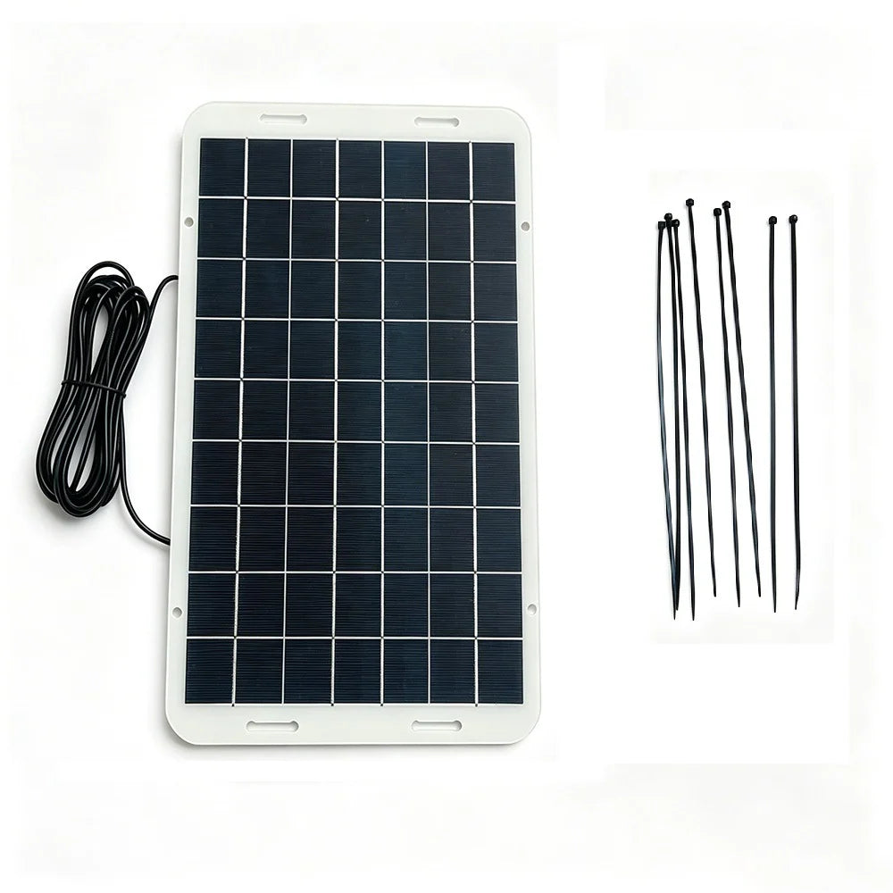 Solar panel with cable and eight ties