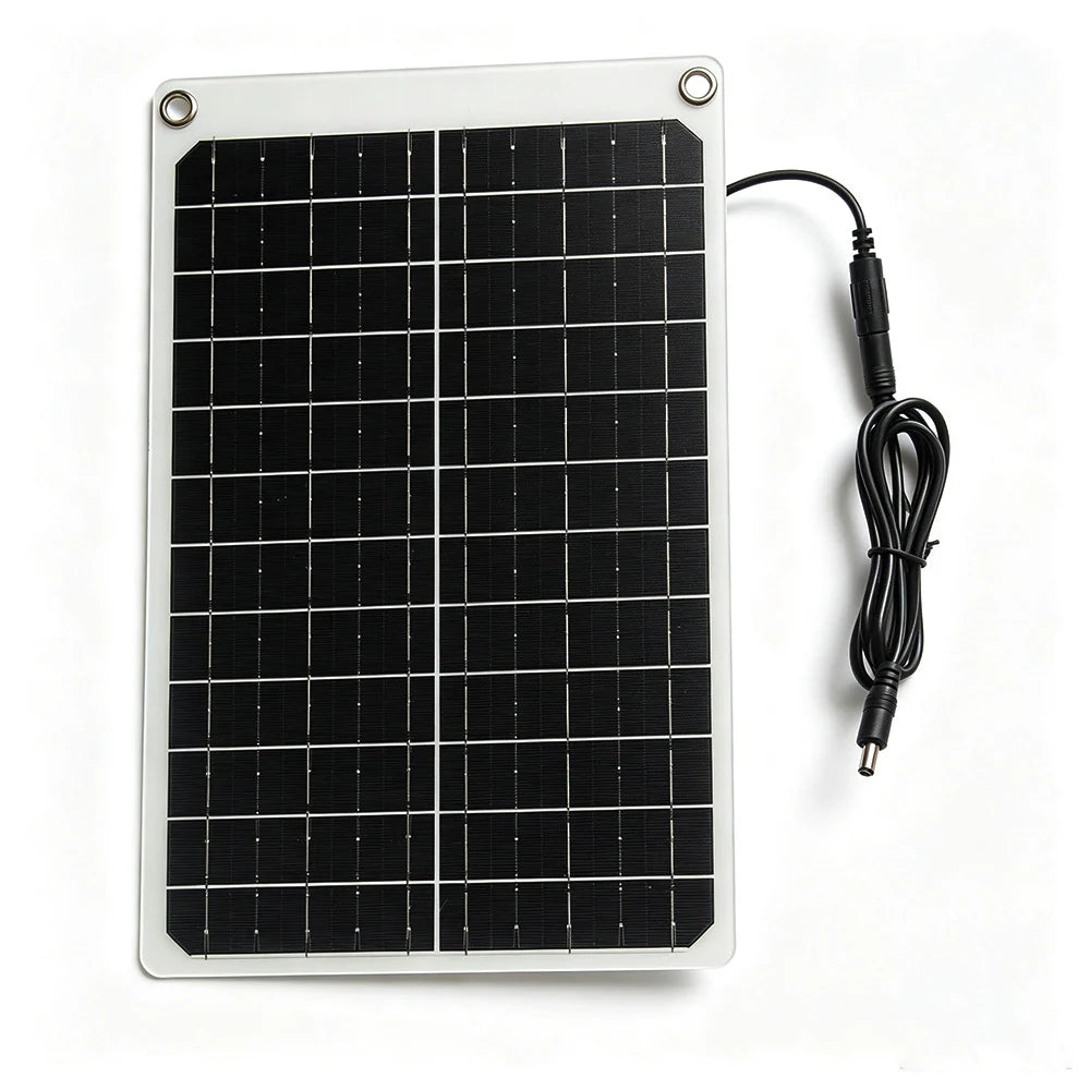 Front of the 15W solar panel with attached DC cable