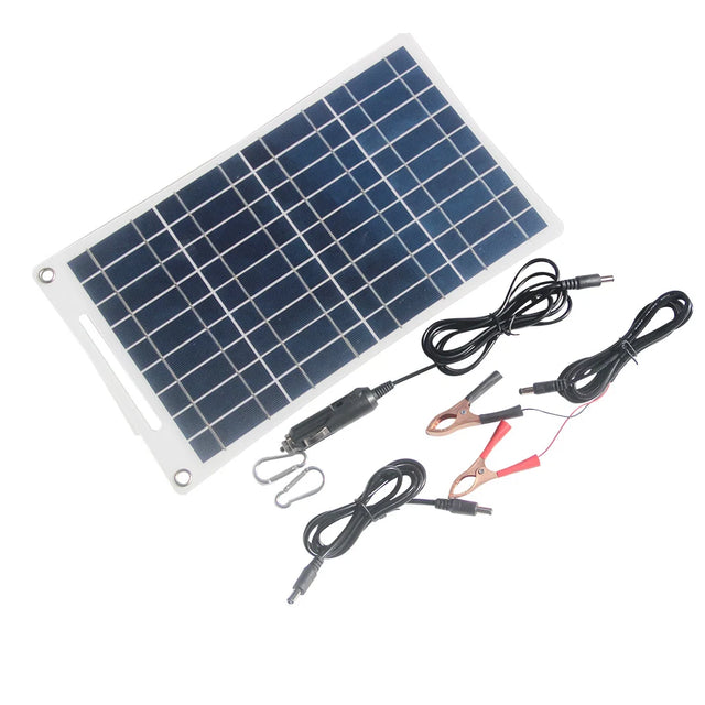 15W flexible solar panel with battery clips, vehicle plug and DC lead