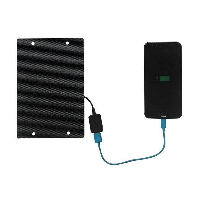 ETFE solar panel connected to a phone by USB cable