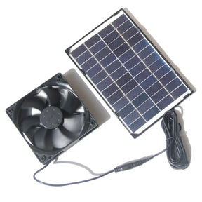 6W solar panel beside one black ventilation fan