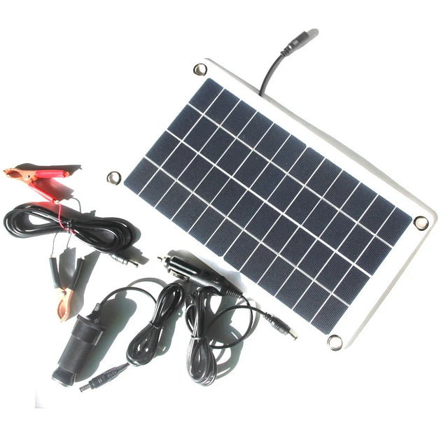 Panel with battery clips, vehicle plug and accessory leads
