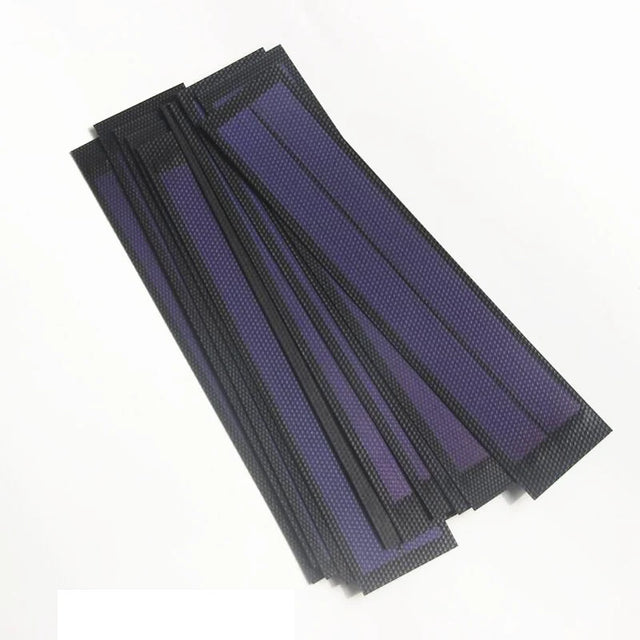 Stacked amorphous solar strip samples; one module per sales unit