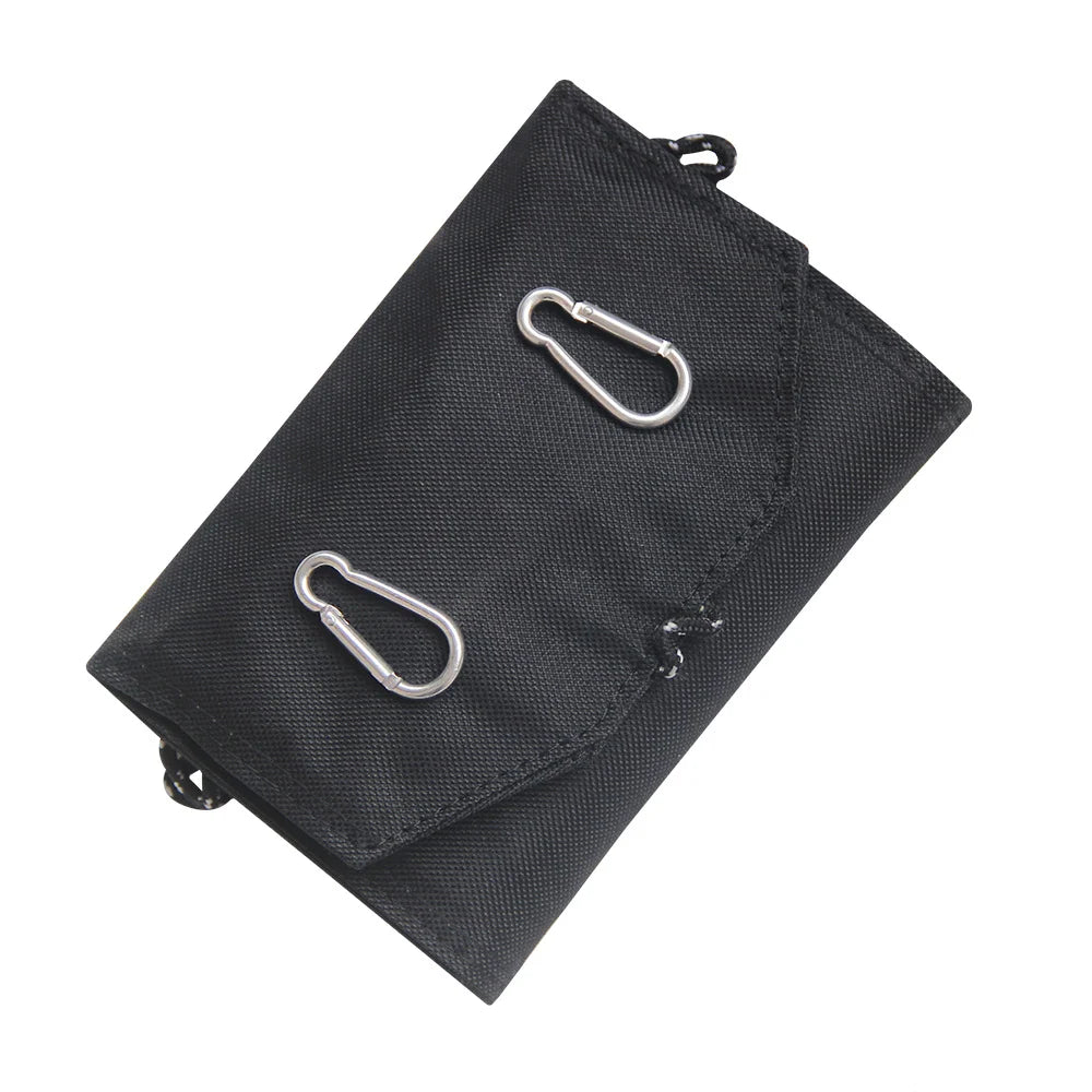 Folded panel and two carabiners