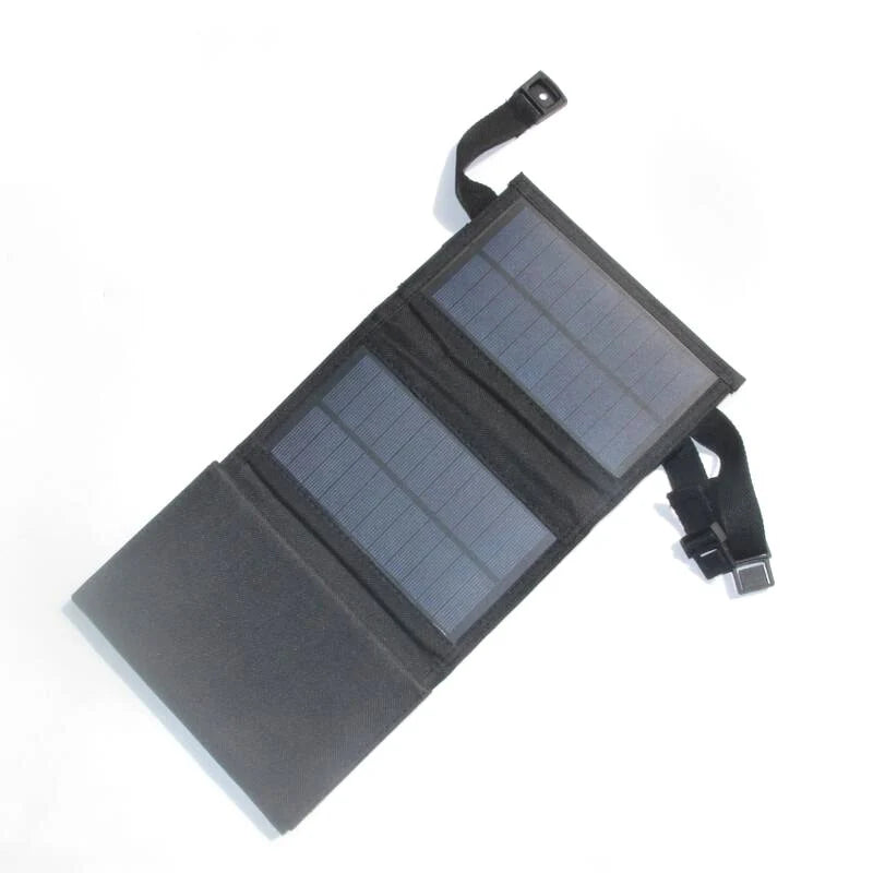 Partly folded solar charger with buckle straps