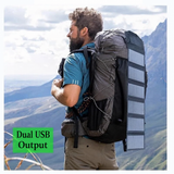 Six-section charger attached to a backpack; backpack not included