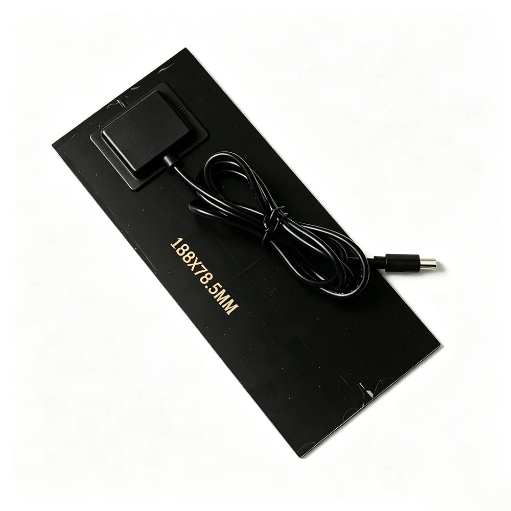Rear panel dimensions and attached USB-C lead