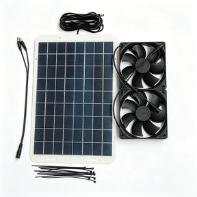 15W panel, two 120mm fans, DC splitter and cable ties