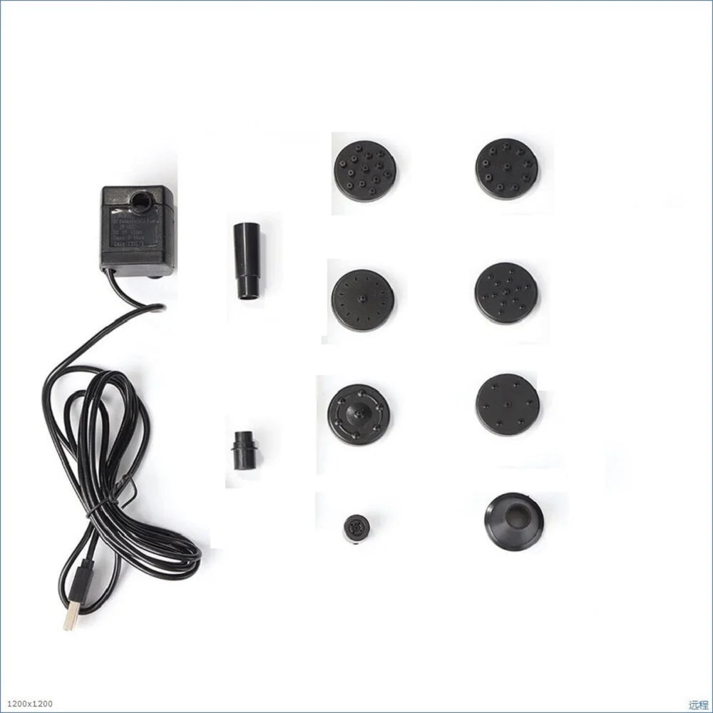 USB fountain pump and accessory nozzles
