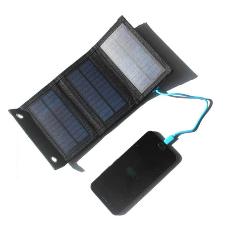 Three-panel charger with phone charging example