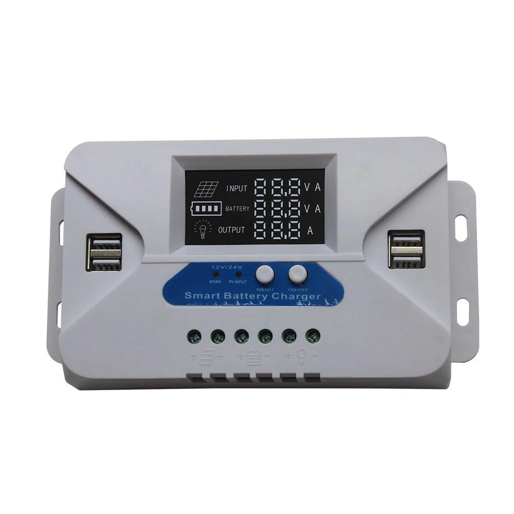 White solar controller front with LCD