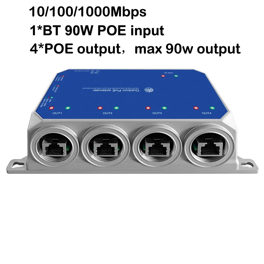 Gigabit four-port PoE extender specification graphic