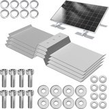 Aluminum ground-mount ballast plates with bolts and washers, shown with a solar panel tilt mount.