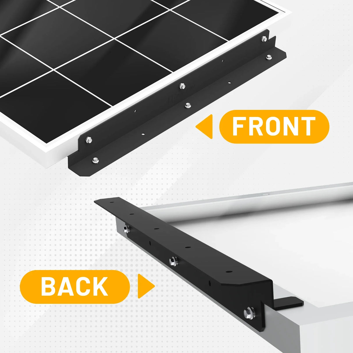 Black long Z solar bracket front and back mounting views