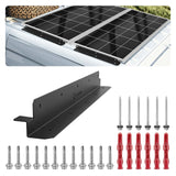 Black long Z solar panel brackets installed along a framed panel edge