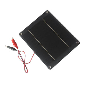 6W 12V mini solar panel with alligator clip leads, front view