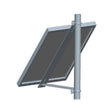 Rendered side view of pole mount with framed panel tilted on round pole.