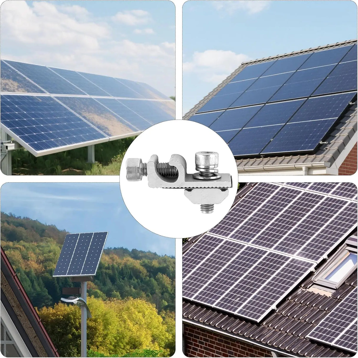 Solar grounding lug clamp applications across several photovoltaic arrays