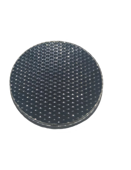 Round mini solar panel, front view with ETFE micro-lens texture.