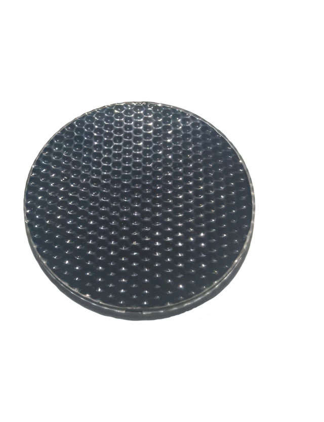 Round mini solar panel, front view with ETFE micro-lens texture.