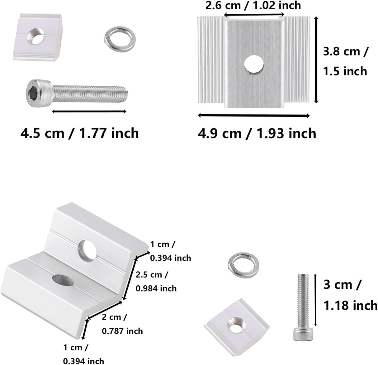 Silver solar panel mounting rail and clamp component details