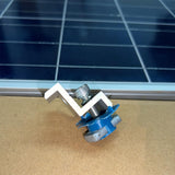 Silver Unistrut solar panel end clamp installation angle