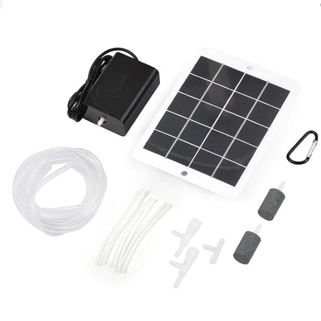3W solar aerator kit with white panel, black pump and two air stones