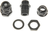 Black single solar cable entry gland with curved ABS housing