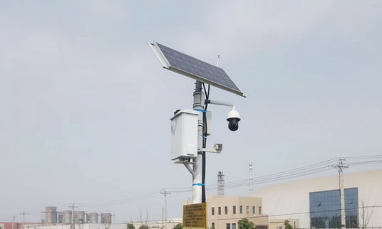 solar powered security camera installed in industrial area