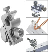 Solar grounding lug clamp shown with conductor and mounting rail examples