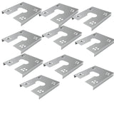 Ten solar panel grounding washer clips arranged on a white background