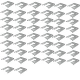 Fifty solar panel grounding washer clips arranged on a white background