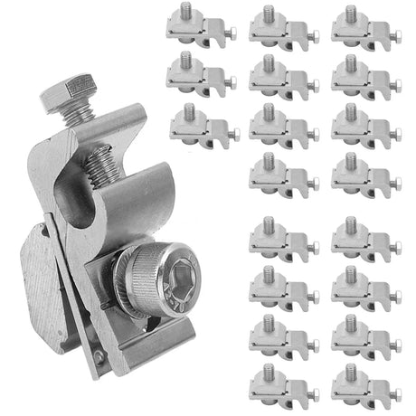Solar panel grounding lug clamp beside multiple clamp assemblies