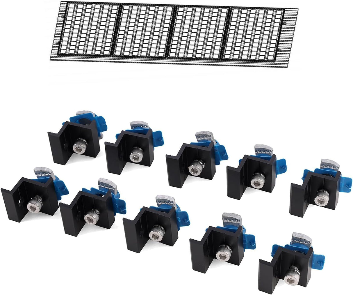 Ten black solar panel end clamps for Unistrut mounting channels