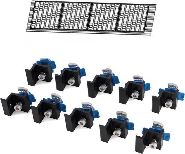 Ten black solar panel end clamps for Unistrut mounting channels