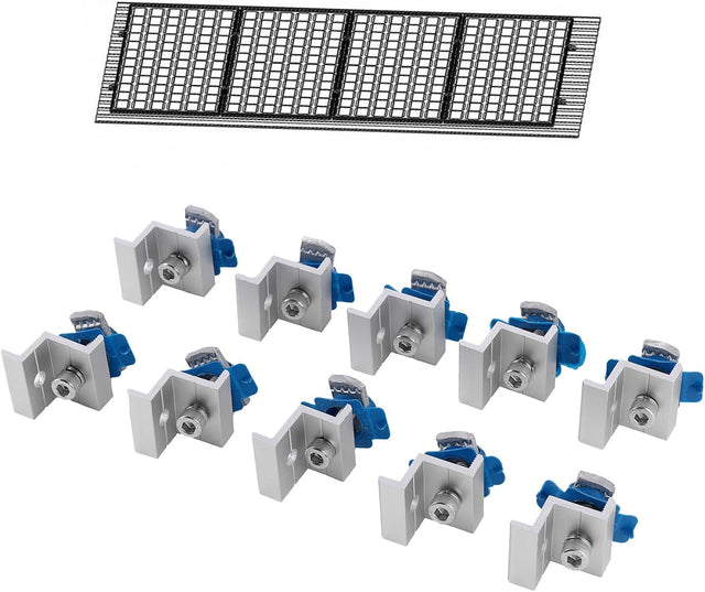 Ten silver solar panel end clamps for Unistrut mounting channels